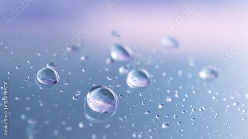 Wallpaper Mural Dewdrop Elegance: Delicate water droplets rest on a smooth, reflective surface, their transparent forms capturing the soft, diffused light in a display of natural beauty and serenity. Torontodigital.ca