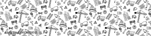 construction doodle seamless pattern background architect engineer civil work