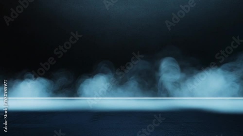 Ethereal blue mist swirling above a dark surface, creating a mysterious atmosphere