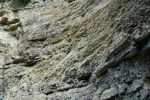 View of sedimentary rocks near a waterfall