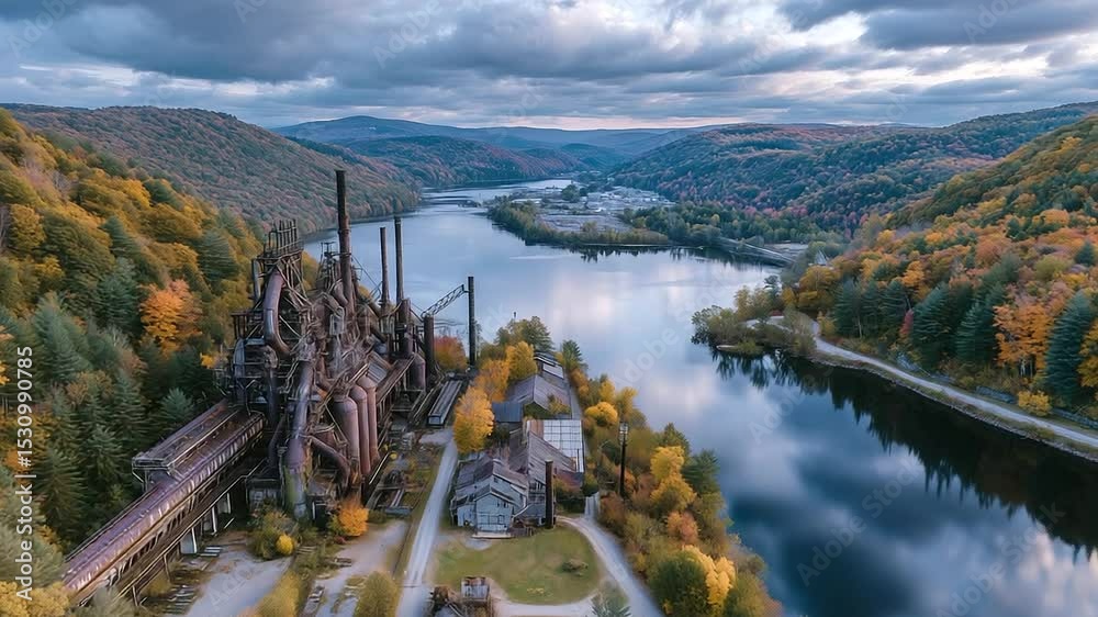 Drone capture of an abandoned steel mill complex, the skeletal remains ...