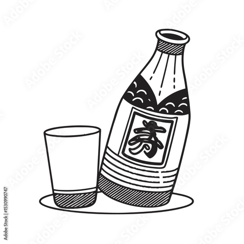 line art of japanese sake bottle