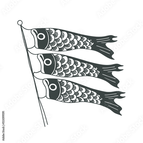 line art of japanese carp streamer