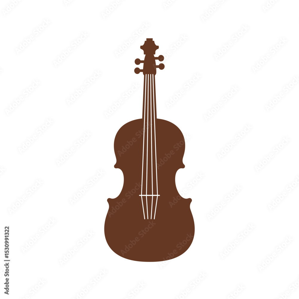 Fototapeta premium A brown, flat stylized cello on white