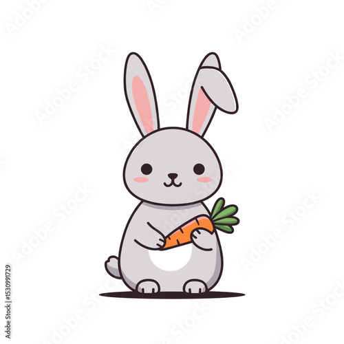 Adorable cartoon rabbit holding a carrot, simple design against a white background