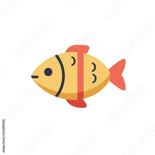 Simple graphic illustration of a golden fish with coral-colored fins on a white background
