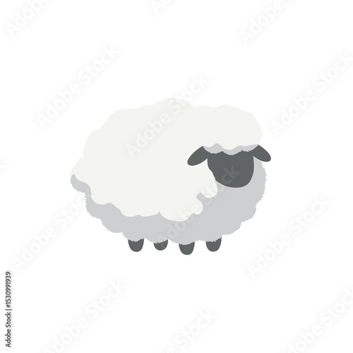 Simple illustration of a fluffy sheep with gray head and ears on a white background