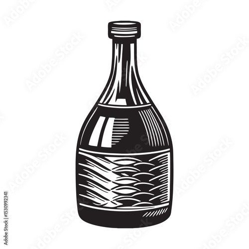 silhouette japanese sake bottle on the white background  