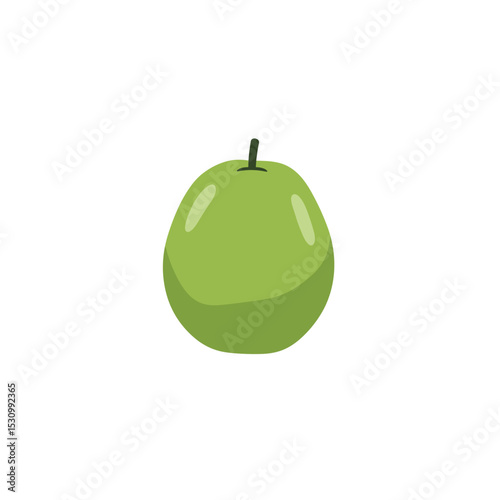 Minimalist graphic of an oval, green fruit with a dark stem on a plain white background