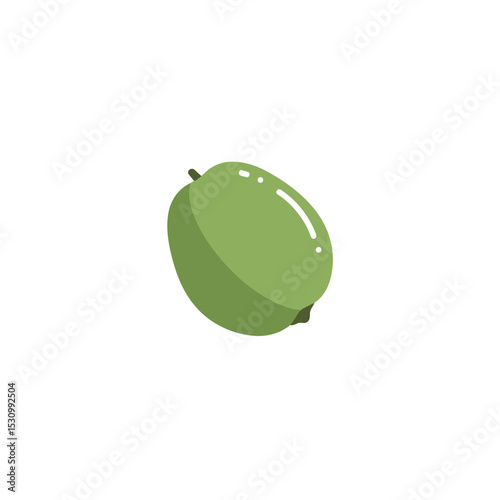 Stylized green fruit with a shiny highlight on the skin, isolated on a white background