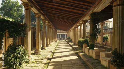 Ancient Roman Colonnade: A Sunlit Pathway Through History