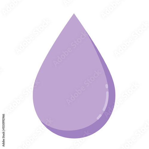 Pastel purple water droplet with a light shadow, isolated on a white background