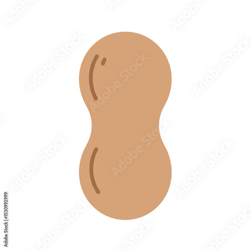 A single, stylized peanut shape rendered in a light brown color against a stark white background