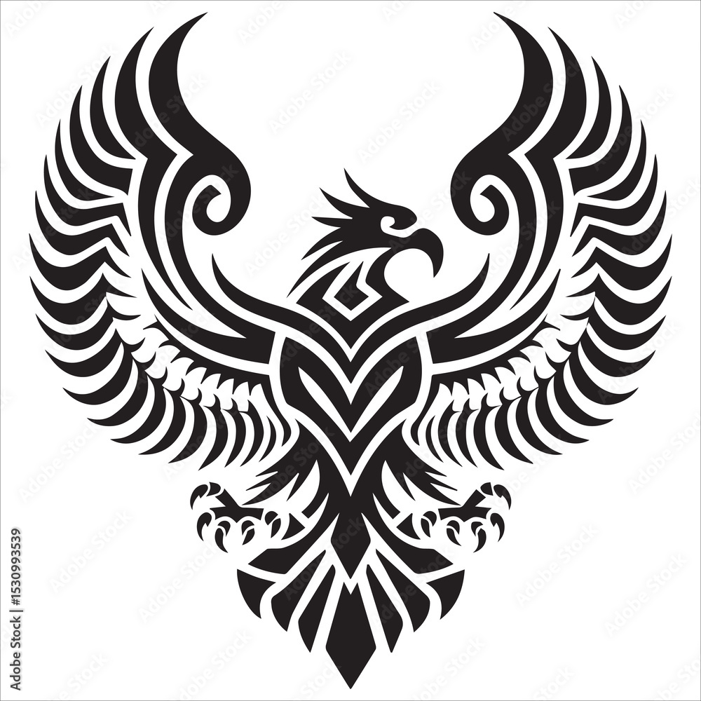 Obraz premium Tribal Eagle Silhouette Vector,eagle in flight vector art illustration,