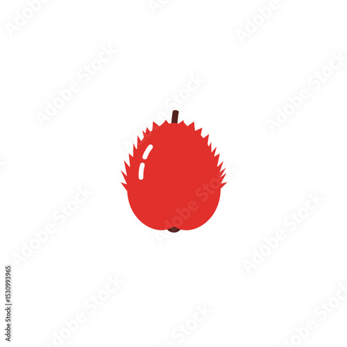 Stylized red fruit with spiky exterior, a simplified cartoon-like drawing on a white background
