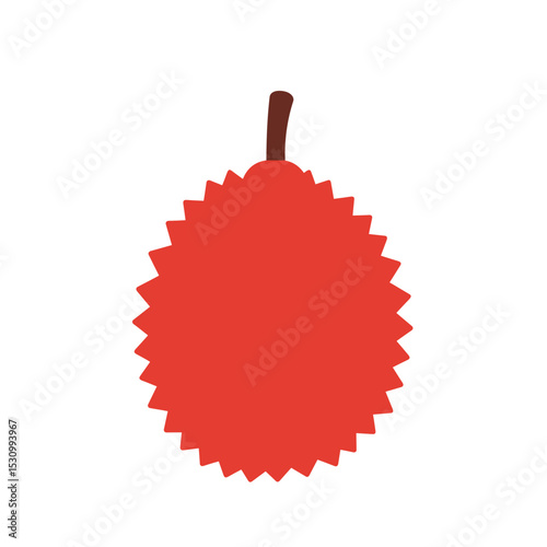 Simple, flat vector illustration of a red, spiky durian fruit on a white background