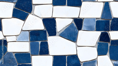Blue and White Mosaic Tile Seamless Pattern