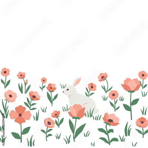 Wallpaper Mural A cartoon rabbit nestled amongst cartoon flowers and grass against a white background Torontodigital.ca
