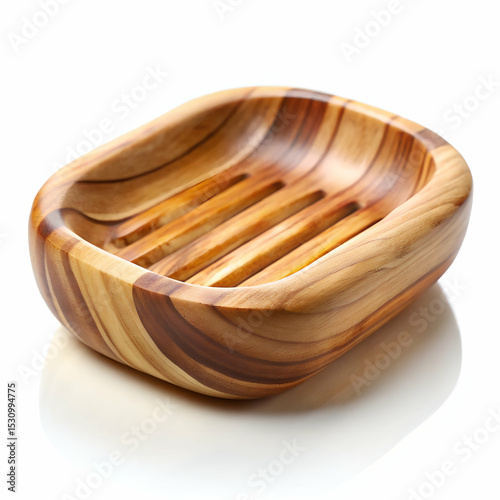 Small olive wood soap dish with grooved matte finish
