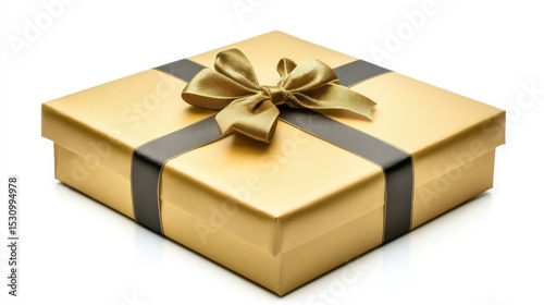 Gold gift box with ribbon
