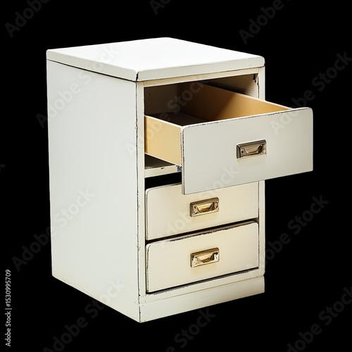 Wallpaper Mural Small white file cabinet with three drawers, featuring pulled open top drawer. cabinet has vintage design with distressed finish, adding charming touch to any space Torontodigital.ca