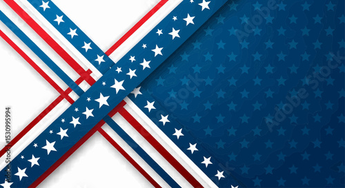Red, white, and blue diagonal stripes with scattered white stars. Featuring a continuous dark blue area with delicate light stars, set against a grainy white background, it's ideal for vector use.