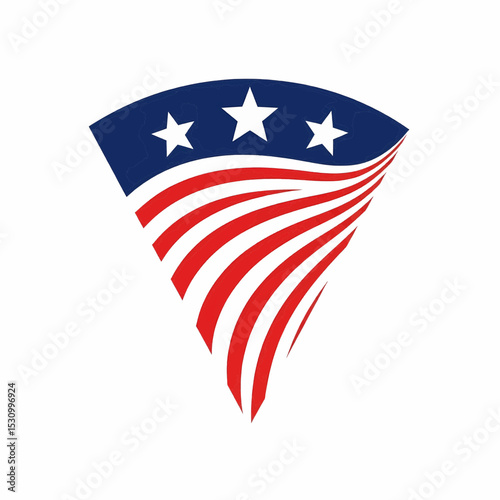 High-quality graphics featuring an inverted triangle design with three white stars on a dark blue top. Beneath, alternating curved white and red lines create a fluid effect. Suitable for vector use.