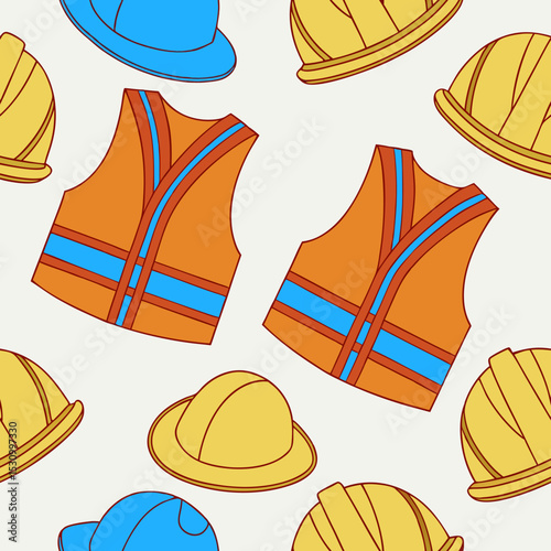Safety vests and hard hats in colorful patterns for Labor Day  