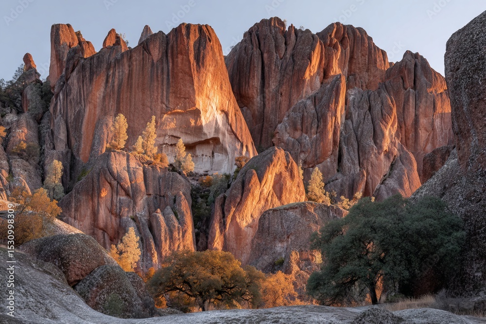 Naklejka premium Pinnacles National Park's rock formations during the afternoon
