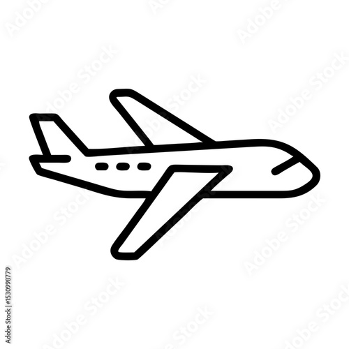 Detailed minimalist airplane icon in flight with white thin continuous lines, clean front-top perspective for travel apps
