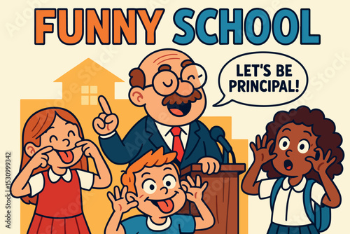 Cartoon principal wants to be principal at a funny school. | vector