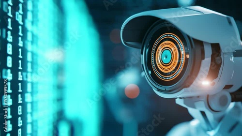 Security camera scans data stream for protection modern surveillance system and digital safety