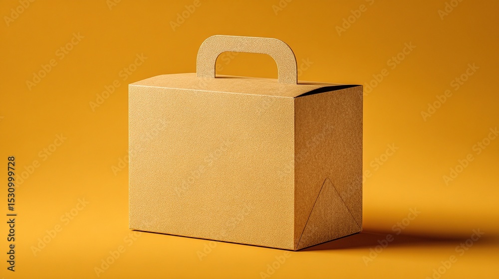 A brown gift box on a yellow surface, perfect for product packaging. A brown gift box on a yellow surface, perfect for product packaging.