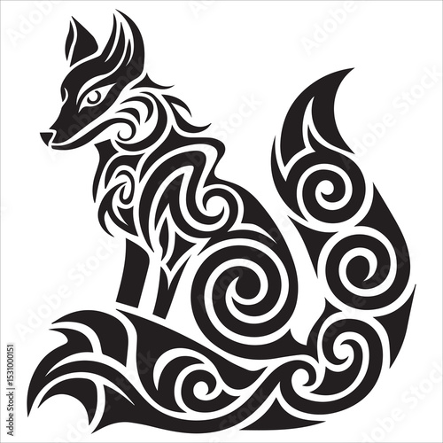 Wallpaper Mural Tribal Fox Silhouette Vector,Intricate vector artwork of a tribal fox head,Dynamic tribal fox silhouette with geometric patterns Torontodigital.ca