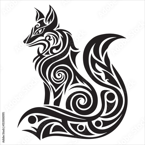 Wallpaper Mural Tribal Fox Silhouette Vector,Intricate vector artwork of a tribal fox head,Dynamic tribal fox silhouette with geometric patterns Torontodigital.ca