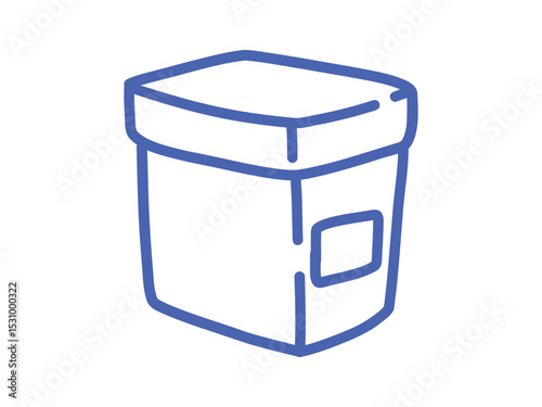 Simple Doodle Storage Box with Lid in Blue Outline. Vector isolated Illustration for Organizing Accessories or Beauty Products