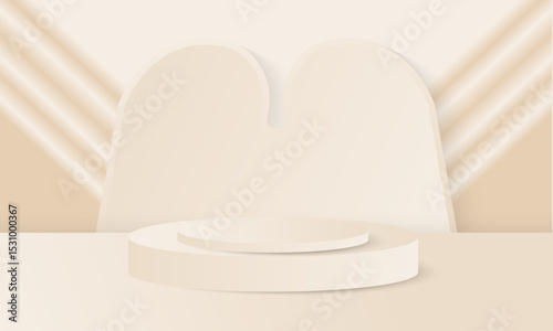 Elegant Beige Product Podium Mockup Minimal 3D Stage Scene with Soft Draped Light for Cosmetic, Fashion and Branding Displays" Luxury Fashion Stage Mockup.