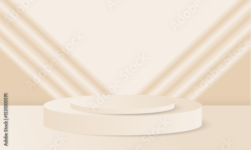 Elegant Beige Product Podium Mockup Minimal 3D Stage Scene with Soft Draped Light for Cosmetic, Fashion and Branding Displays" Luxury Fashion Stage Mockup.
