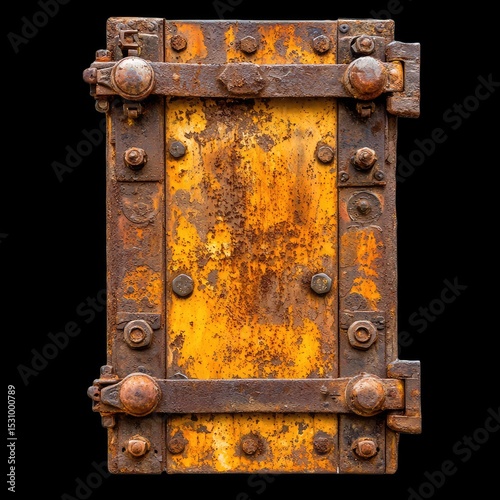 Wallpaper Mural Rusty metal door industrial design weathered texture vintage style orange color heavy duty hardware old fashioned lock worn surface unique pattern solid construction Torontodigital.ca