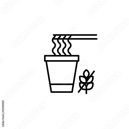 Instant noodles in cup and chopsticks and gluten free symbol. Dietary restrictions, food labelling. Pixel perfect, editable stroke vector icon