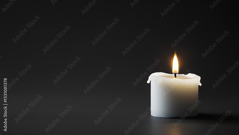 Single lit white candle on dark background remembrance hope peace Single lit white candle on dark background remembrance hope peace