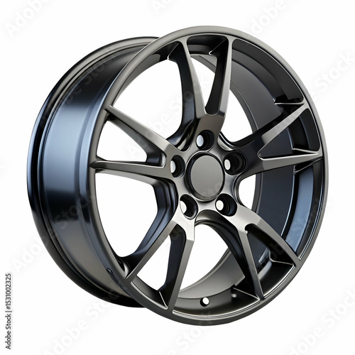 Black Alloy Wheel Design Isolated on White Background
