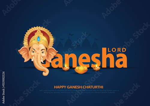 Creative illustration of Lord Ganpati background for Happy Ganesh Chaturthi. festival of India.