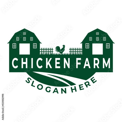 Farm house logo design vector template. Farm house and chicken logo design