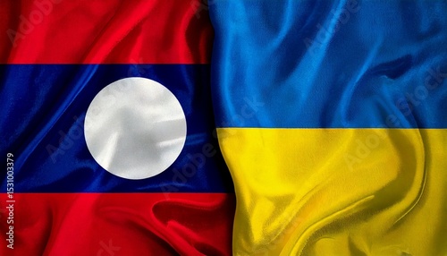ラオスの国旗とウクライナの国旗。(Lao People's Democratic Republic flag and Ukraine flag.)
 photo
