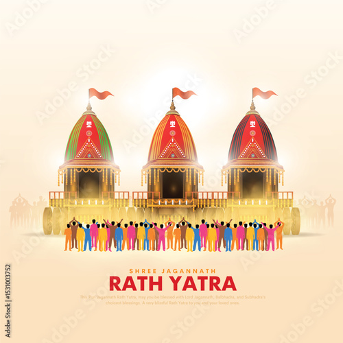 Indian festival Ratha Yatra. Lord jagnnath rath yatra with people celebrating. Creative vector illustration design.