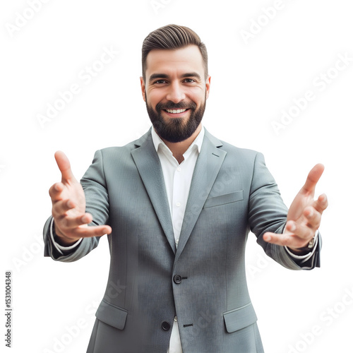 Confident Businessman Welcoming with Open Arms