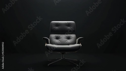 Elegant black leather chair with tufted design showcased against a dark backdrop