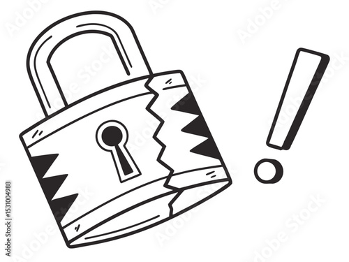 Creative Black And White Minimal Icon Of A Broken Padlock Icon