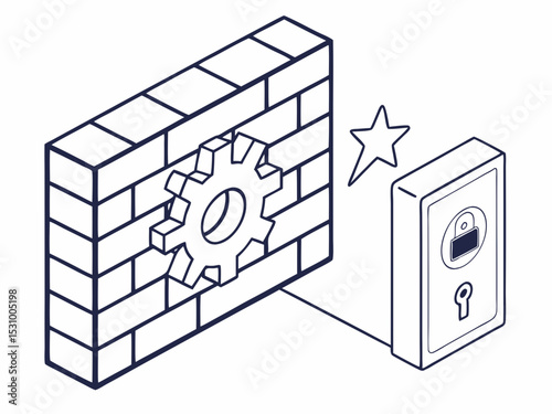 Elegant Clean Vector Icon Of A Brick Firewall With A Gear Vector